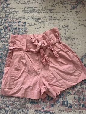 Boden Pink Paperbag High-Waist Tie Shorts